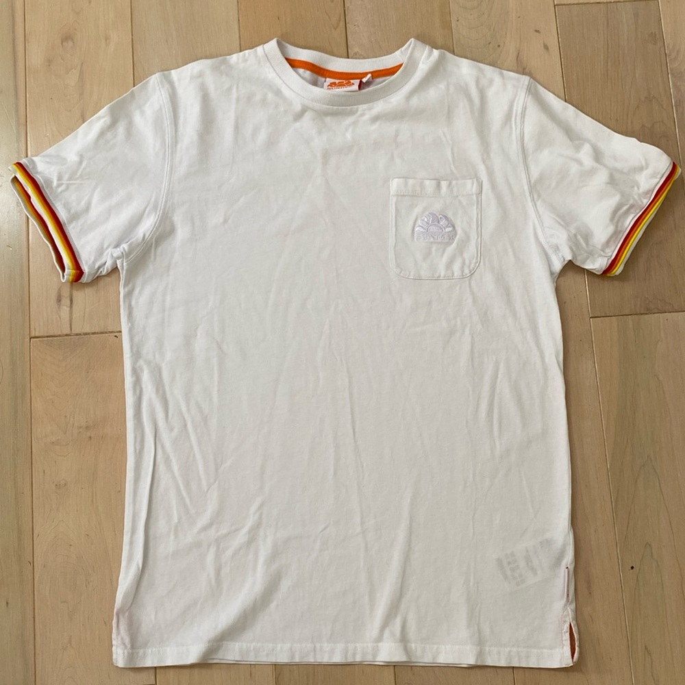 Sundek boys soft cotton white orange trim crew T-shirt
